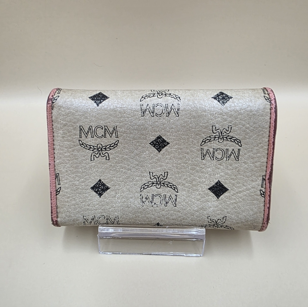 MCM Beige Logo Wallet with Pink and Navy Trim - Picture 2 of 7